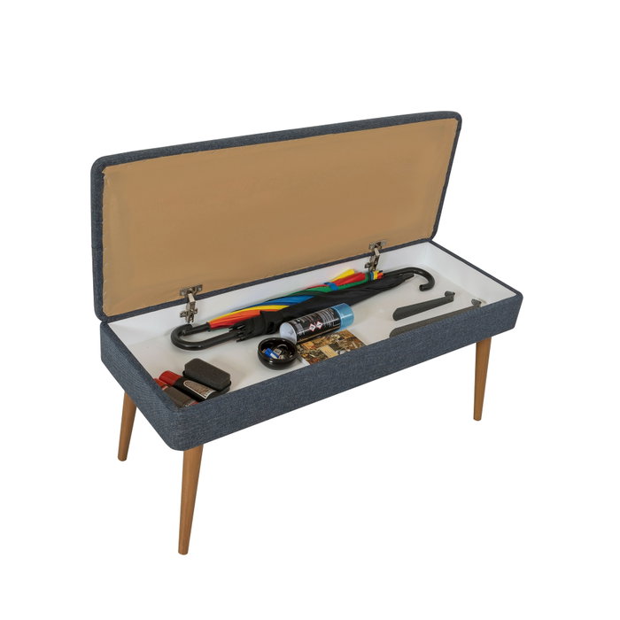 Hanah Home Form - 1048 Conjunto Muebles Recibidor Zapatero Banco Almacenamiento Tablero Melamina Patas Madera Sonomo Azul Oscuro